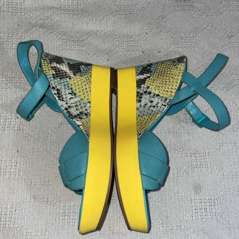 Cole Haan Women’s Ankle Strap Wedges Size 9 B Blue Yellow Going Out Party Fun